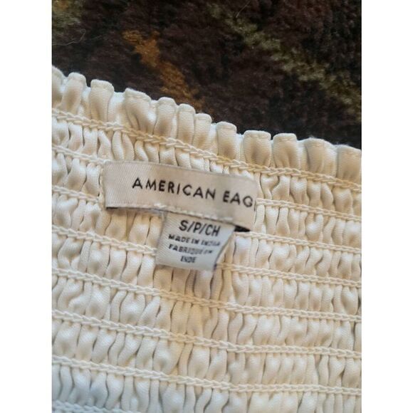 American Eagle Tie Sleeve Smocked Mini Dress Women's Small Cream Ditsy Floral - Picture 3 of 4